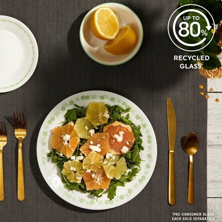 סט צלחות 18 חלקים, Spring Blossom Green מבית  Corning Corelle תוצרת ארצות הברית