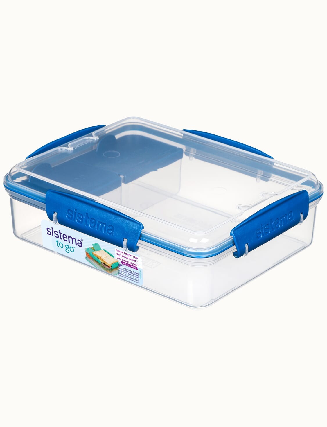 קופסת אוכל מלבנית מחולקת 975  מ"ל  כחול מבית Sistema