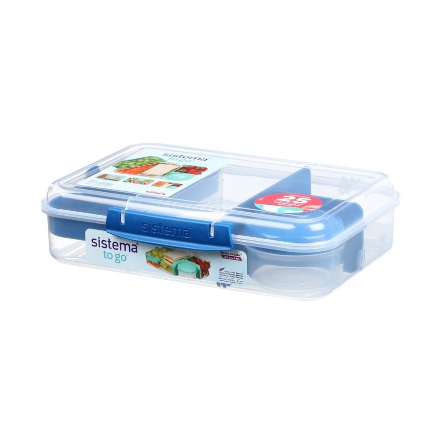 קופסת אוכל מחולקת 1.48 ליטר צבע כחול-שקוף SISTEMA