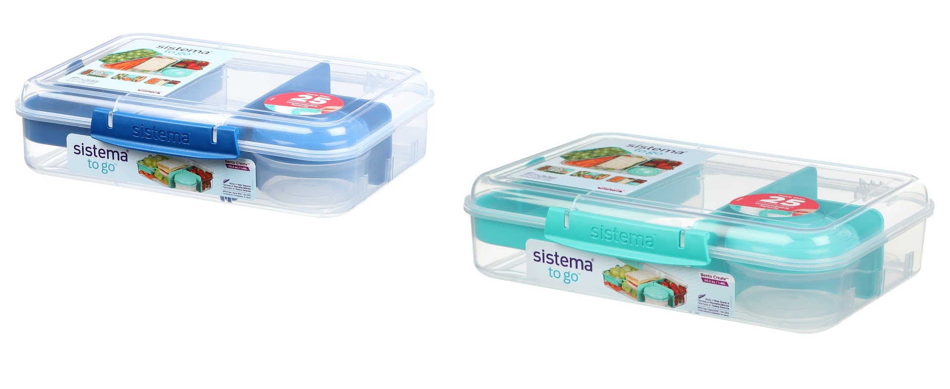 קופסת אוכל מחולקת 1.48 ליטר צבע כחול-שקוף SISTEMA