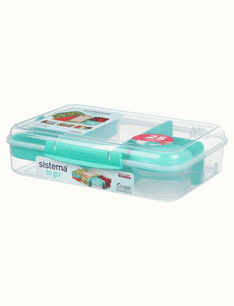 קופסת אוכל מחולקת 1.48 ליטר צבע טורקיז-שקוף SISTEMA
