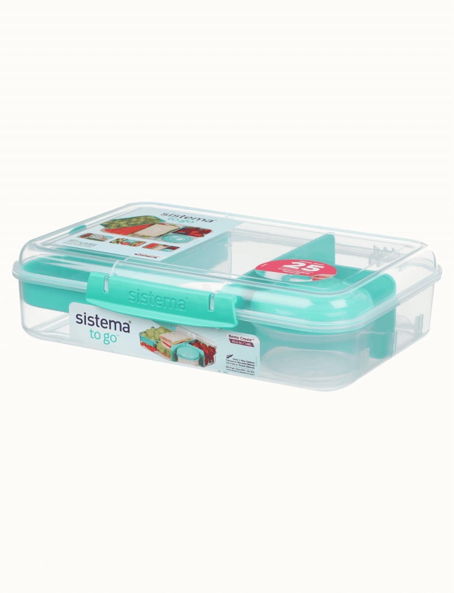 קופסת אוכל מחולקת 1.48 ליטר צבע טורקיז-שקוף SISTEMA