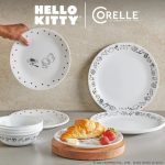 סט צלחות 12 חל' דגם Hello Kitty מבית Corning Corelle תוצרת ארצות הברית.