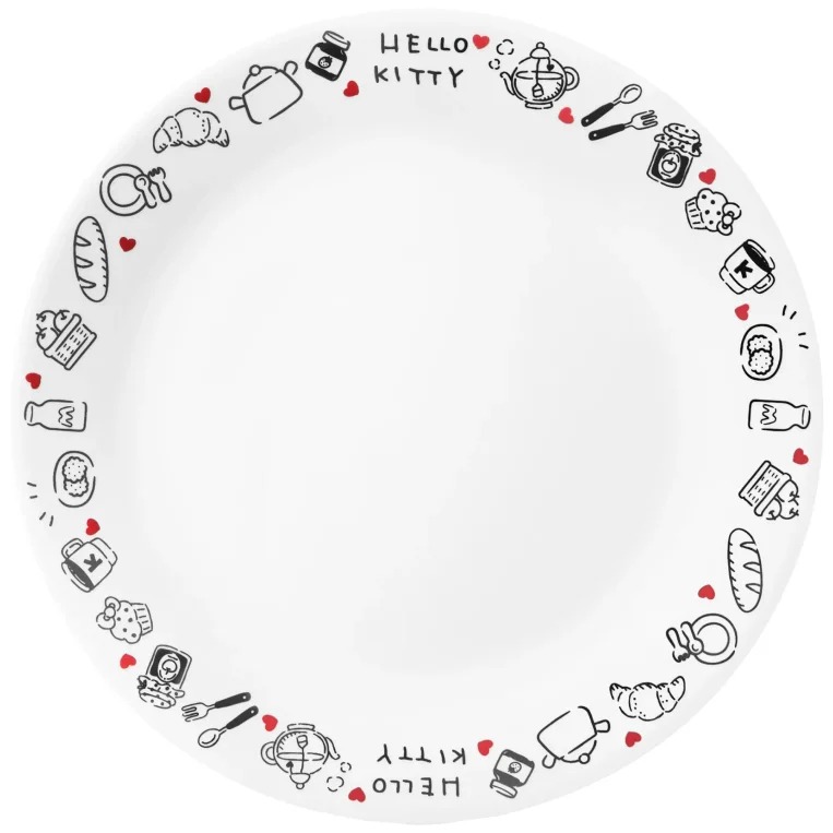 סט צלחות 12 חל' דגם Hello Kitty מבית Corning Corelle תוצרת ארצות הברית.