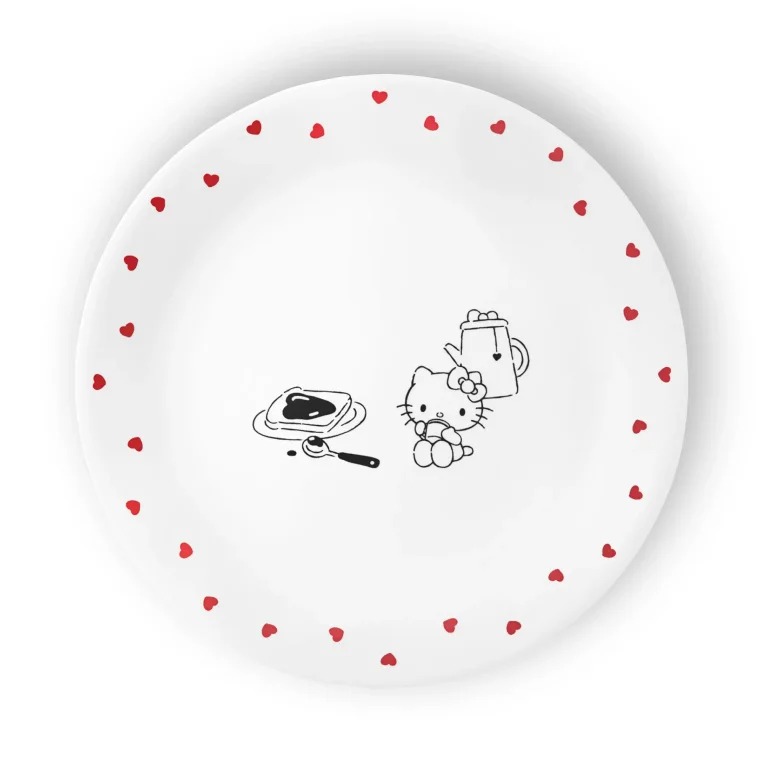 סט צלחות 12 חל' דגם Hello Kitty מבית Corning Corelle תוצרת ארצות הברית.