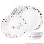 סט צלחות 12 חל' דגם Hello Kitty מבית Corning Corelle תוצרת ארצות הברית.