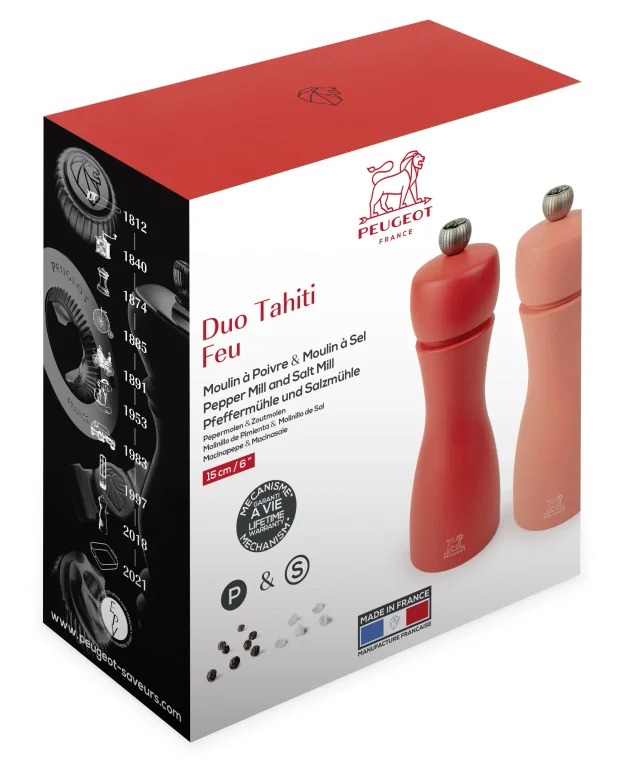 זוג מטחנות מלח+פלפל, אדמדם/אפרסק Tahiti מבית המותג PEUGEOT