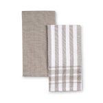 סט 2 מגבות מטבח 100% כותנה וופל אפור/פס אפור-לבן מבית Food appeal