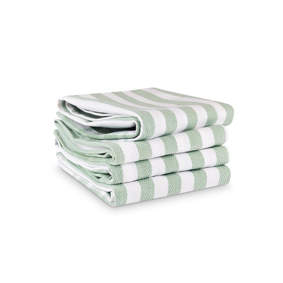 סט 2 מגבות מטבח 100% כותנה  וופל ירוק/פס ירוק-לבן  70X50 ס"מ מבית Food appeal