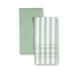 סט 2 מגבות מטבח 100% כותנה  וופל ירוק/פס ירוק-לבן  70X50 ס"מ מבית Food appeal