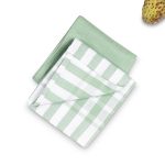 סט 2 מגבות מטבח 100% כותנה  וופל ירוק/פס ירוק-לבן  70X50 ס"מ מבית Food appeal