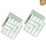 סט 2 מגבות מטבח 100% כותנה  וופל ירוק/פס ירוק-לבן  70X50 ס"מ מבית Food appeal