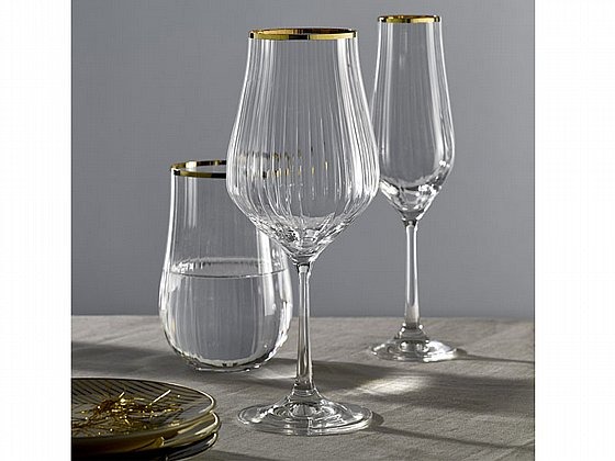 סט 6 כוסות שתייה 450 מ"ל אופטיק פס זהב TULIPA GOLDEN