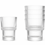 סט 6 כוסות שתייה נמוכות מזכוכית עם פסים – נערמות, 190 מ״ל