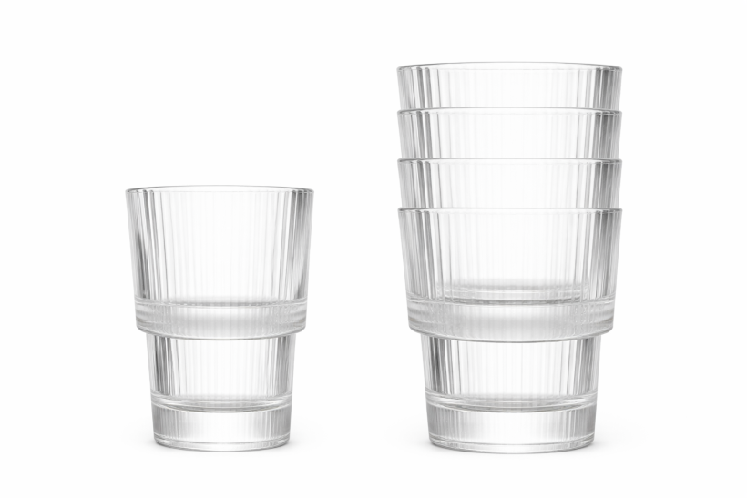 סט 6 כוסות שתייה נמוכות מזכוכית עם פסים – נערמות, 190 מ״ל