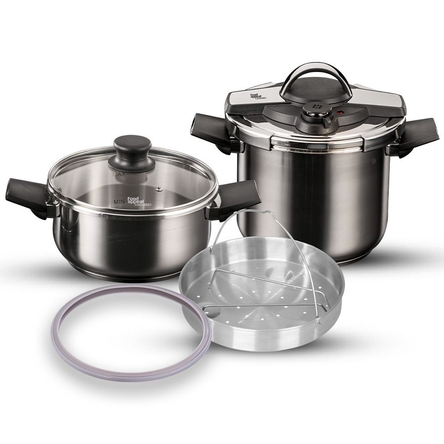 מארז סירי לחץ בטיחותי 7+5 ל 22 ס"מ + סל אידוי Defender בטכנולוגיית Active Shield מבית Food appeal