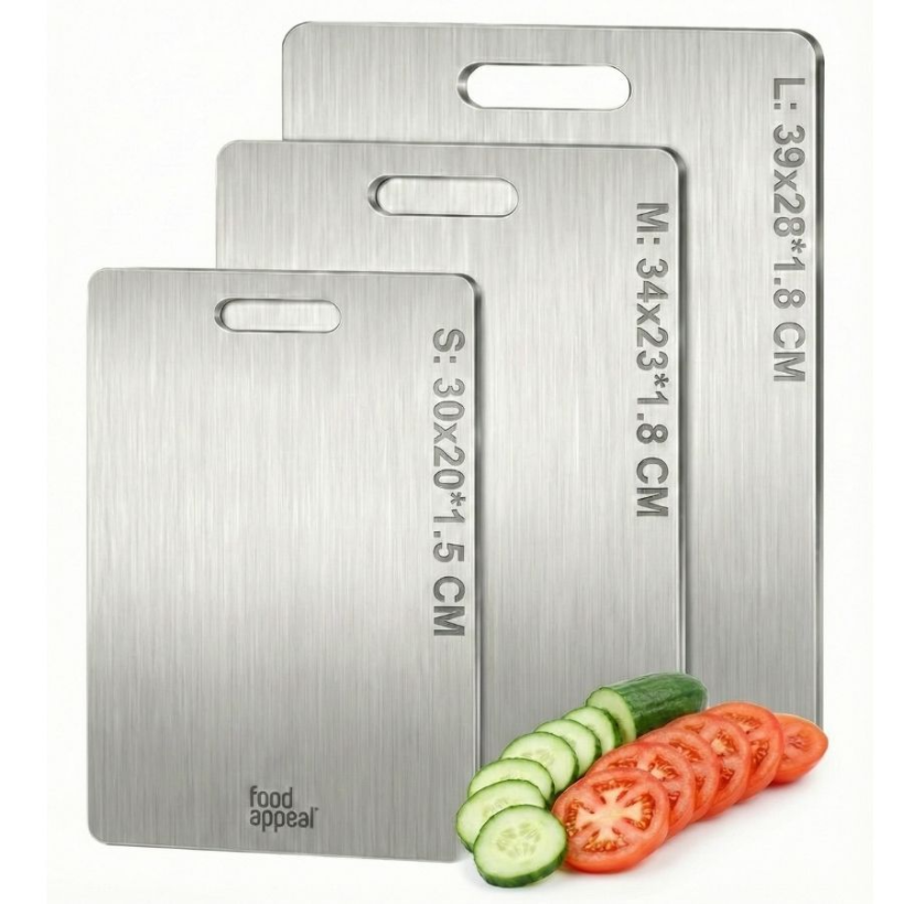 לוח חיתוך נירוסטה גודל קטן 30*20 CleanCut מבית Food Appeal