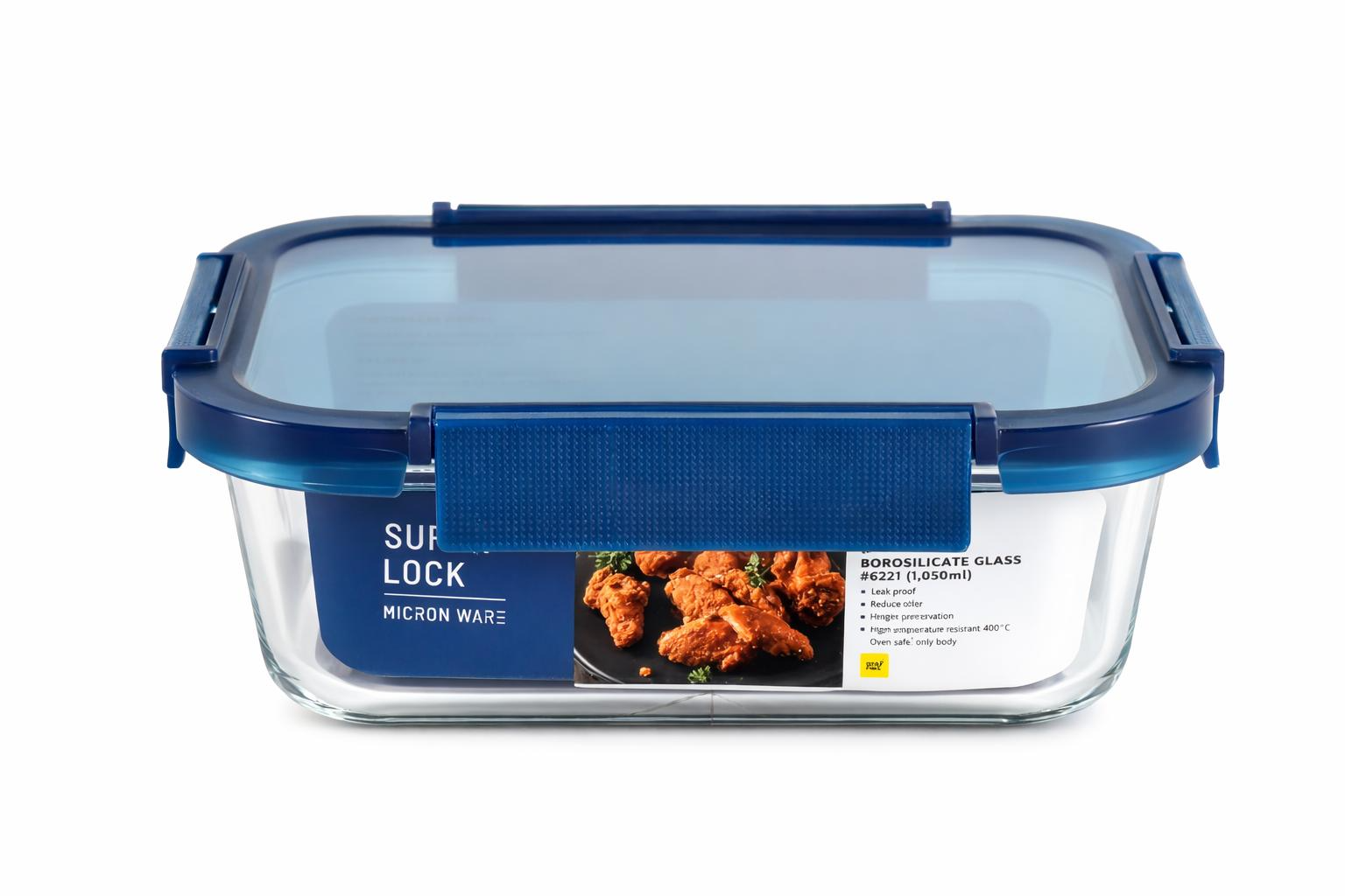 סופרלוק זכוכית מלבן 1,050 מ"ל כחול אנטיבקטריאלי