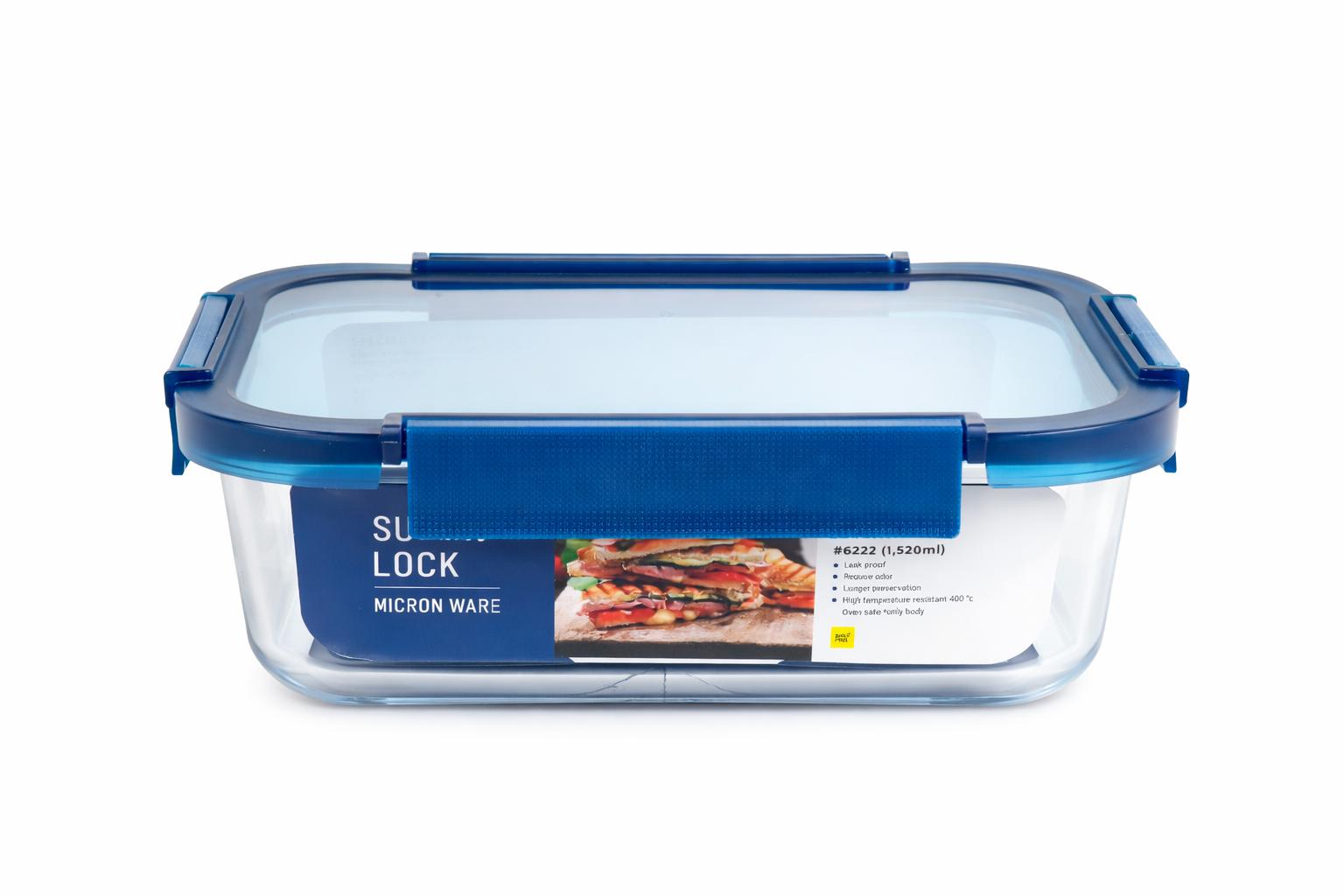 סופרלוק זכוכית מלבן 1,520 מ"ל כחול אנטיבקטריאלי