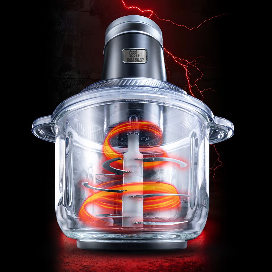 קוצץ SMASHER מעבד מזון חשמלי 600W, מיכל זכוכית 3 ליטר + 9 להבים מבית Food Appeal