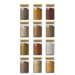 מארז 12 אחסוניות זכוכית מרובעות לתבלינים 300 מ"ל + מדבקות מבית Food appeal