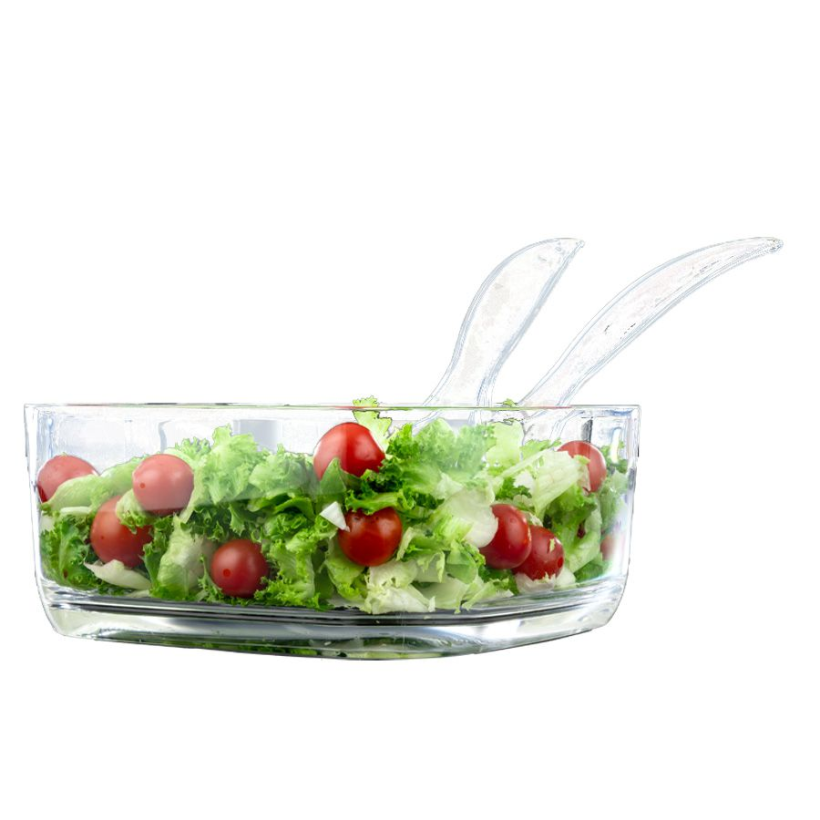 קערת סלט מרובעת 25 ס"מ אקריל+ זוג כפות לערבוב MIX AND SERVE מבית Food appeal