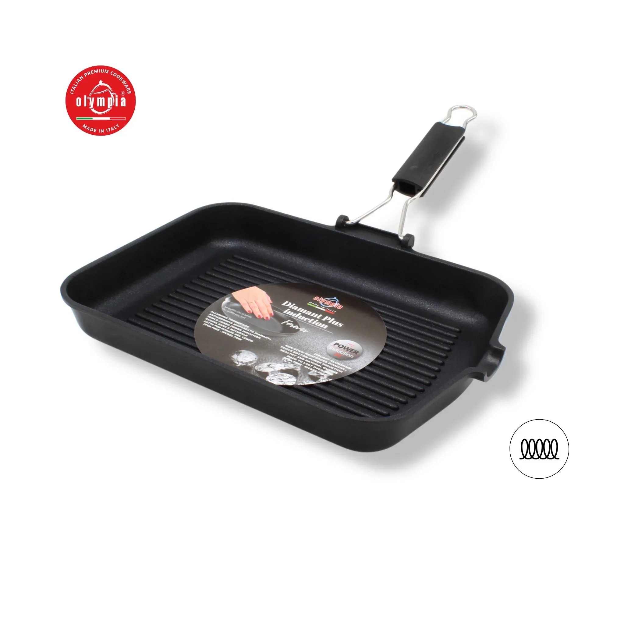 מחבת גריל 20 ס"מ + ידית מתקפלת תואם אינדוקציה Olympia I תוצרת איטליה