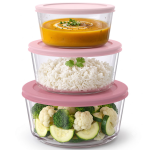 סט אחסון זכוכית 3 חל' GLASS CLOC ורוד מבית Food Appeal