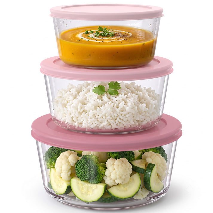 סט אחסון זכוכית 3 חל' GLASS CLOC ורוד מבית Food Appeal